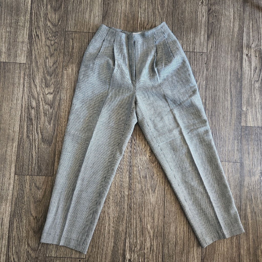Vintage Valerie Stevens Pure Wool Plaid Herringbone Trouser Pants Size 6
